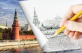 Pencil sketch depicting Moscow