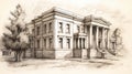 Commissioned Sketch Of Classical Building With Columns In The Style Of Patrick Brown And Stephen Shortridge