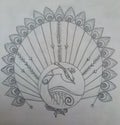 Pencil sketch design of creative peacock with freehand art style.