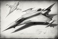 pencil sketch of futuristic aircraft with sleek and streamlined design