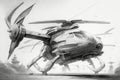 pencil sketch of futuristic helicopter with sleek design, rocket boosters and rotor blades Royalty Free Stock Photo