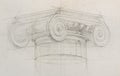 Pencil sketch of ionic capital column Royalty Free Stock Photo