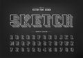 Pencil sketch shadow bold font and alphabet vector, Chalk script and number design