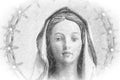 Pencil sketch with vignette of Blessed Virgin Mary