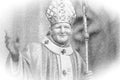 Pencil sketch with vignette of Saint John Paul II with Crucifix