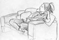 Pencil sketch of woman on sofa Royalty Free Stock Photo