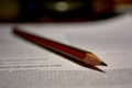 pencil on a text document Royalty Free Stock Photo