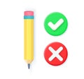 pencil with tick and cross icon. Royalty Free Stock Photo