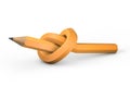 Pencil tied in a knot on a white background