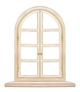 Pencil and watercolor drawing with arch wooden window with bronze fittings and sill