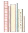 Pencil and watercolor drawing with stack of several standing books Royalty Free Stock Photo