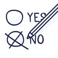 A pencil which marks the option no. A hand-drawn doodle illustration that displays a bad decision or a negative choice Royalty Free Stock Photo