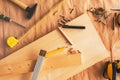 Pencil on woodwork carpentry workshop table