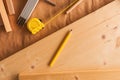 Pencil on woodwork carpentry workshop table