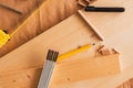 Pencil on woodwork carpentry workshop table