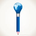 Pencil with world map bulb Royalty Free Stock Photo