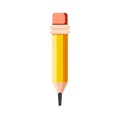 Pencil write isolated icon. yellow wooden pencil with rubber eraser. Sharpened detailed office mockup, school instrument