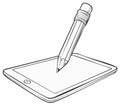 Pencil writing on digital tablet screen drawing creativity innovation concept line art Royalty Free Stock Photo