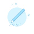 Pencil Writing Flat Vector Illustration, Icon. Light Blue Monochrome Design. Editable Stroke