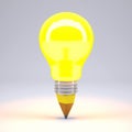 Pencil yellow lightbulb on gray background