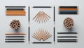 Pencils are arranged on a light gray surface in a symmetrical pattern Royalty Free Stock Photo
