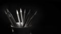 Pencils on black background, black and white idea Royalty Free Stock Photo
