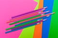 Pencils and bright colored poster board Royalty Free Stock Photo