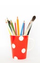 Pencils and brushes in a cup Royalty Free Stock Photo