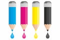 Pencils CMYK with a drop