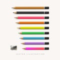 Pencils collection in Realistic style with sharpener