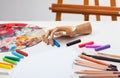 Pencils, crayons and paints Royalty Free Stock Photo