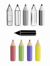 Pencils and crayons, vector sketch