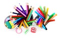 Pencils and felt-tip in baskets. Royalty Free Stock Photo