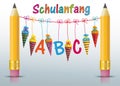 2 Pencils Hanging Candy Cones ABC Schulanfang Royalty Free Stock Photo