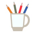 Pencils holder flat illustration on white