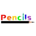 Pencils Inscription in the colors of the rainbow. Can be used as a logo. Vector Royalty Free Stock Photo