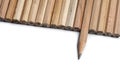 Pencils in line which one point in different direction Royalty Free Stock Photo