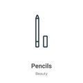 Pencils outline vector icon. Thin line black pencils icon, flat vector simple element illustration from editable beauty concept Royalty Free Stock Photo