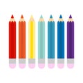 Pencils painted in different colors on white background. Flat vector illustration