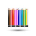 Pencils painted in different colors on white background. Vector illustration