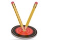 Pencils pointed to center of target.3D illustration.