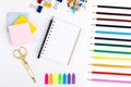 Pencils, scissors and notepad Royalty Free Stock Photo