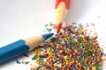 Pencils sharpening, shavings Royalty Free Stock Photo
