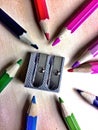 Pencils and sharpner Royalty Free Stock Photo