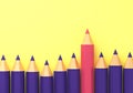 Pencils on yellow isolated background. 3d