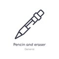 pencin and eraser outline icon. isolated line vector illustration from general collection. editable thin stroke pencin and eraser Royalty Free Stock Photo