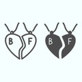 Pendant best friends line and solid icon. Broken heart necklace vector illustration isolated on white. Pendant for