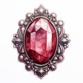 Roca Red Stone Brooch: Gothic Illustration In Silver And Pink