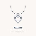 Pendant on chain jewelry illustration. Flat line icon for jewels repair service, jewellery store logo