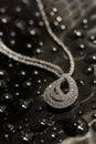 Pendant with diamonds. High luxe chain and pendant with precious stones on dark natural background. White gold jewelry, diamond Royalty Free Stock Photo
